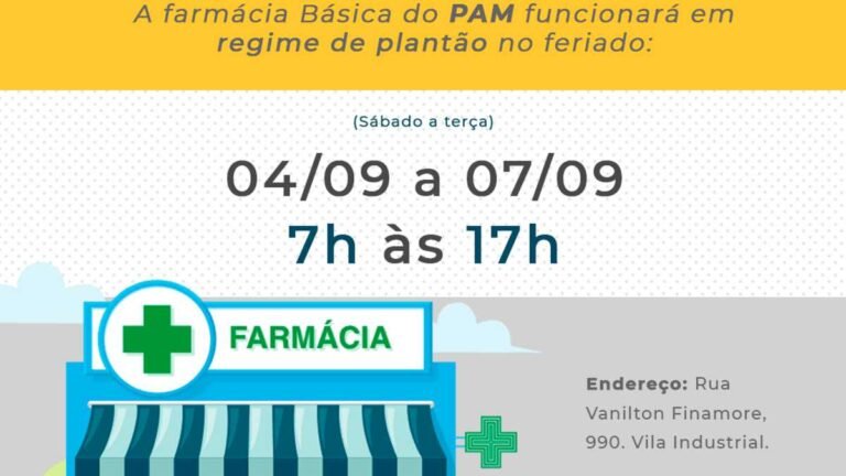 Comunicado – Farmácia do PAM funcionará em regime de plantão no feriado – Veja os horários