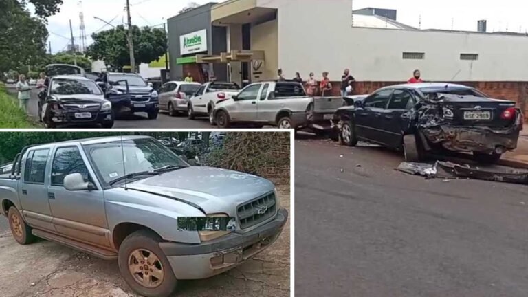 Caminhonete ‘roleta’ preferencial e causa engavetamento de 6 veículos