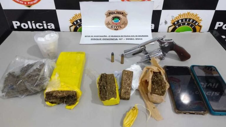 Policiais civis prendem suspeitos de tráfico de drogas e apreendem arma de fogo em Dourados