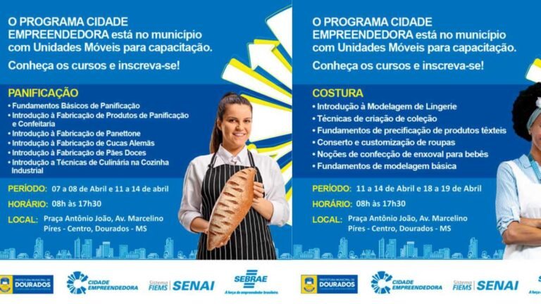 Cursos gratuitos começam esta semana em Dourados com aulas de panificação e costura