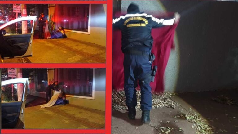 Guarda Municipal cuidando dos moradores de rua distribui cobertores