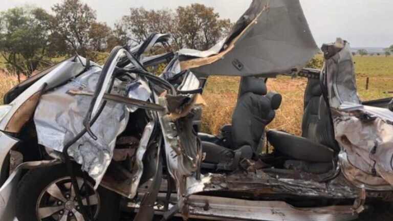 Pai e filho ficam em estado grave após  colisão entre caminhonete e carreta na BR-267