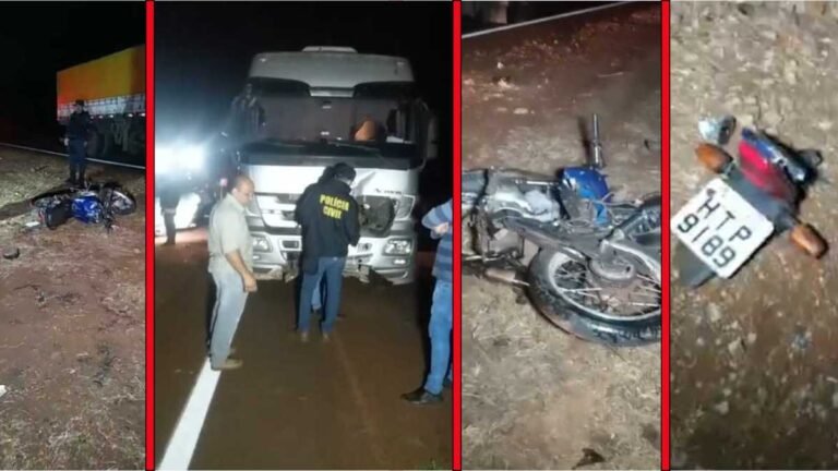 Motociclista morre ao tentar ultrapassagem e colidir de frente com carreta na MS-276