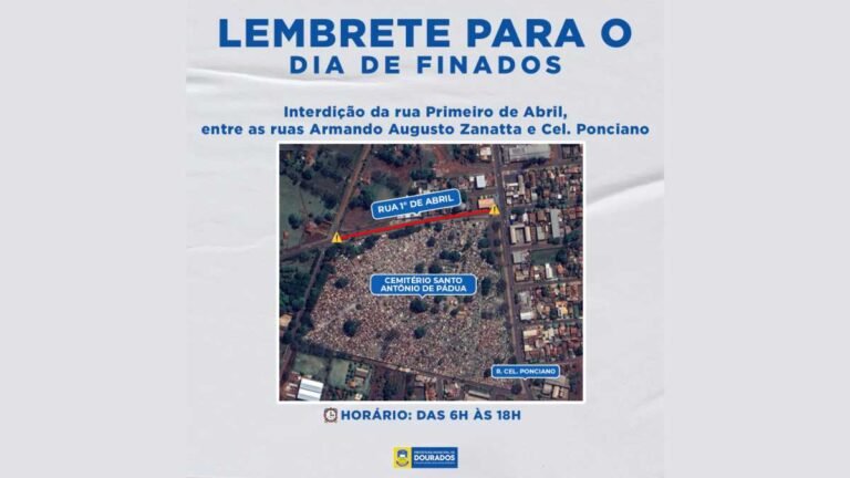 Lembrete – Rua Primeiro de Abril terá trecho interditado para o Dia de Finados