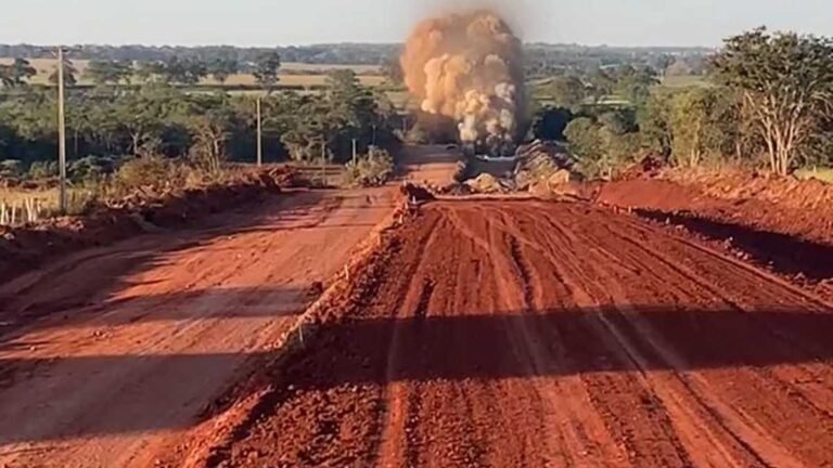 Vídeos mostram detonação de rochas na obra de pavimentação da MS-347