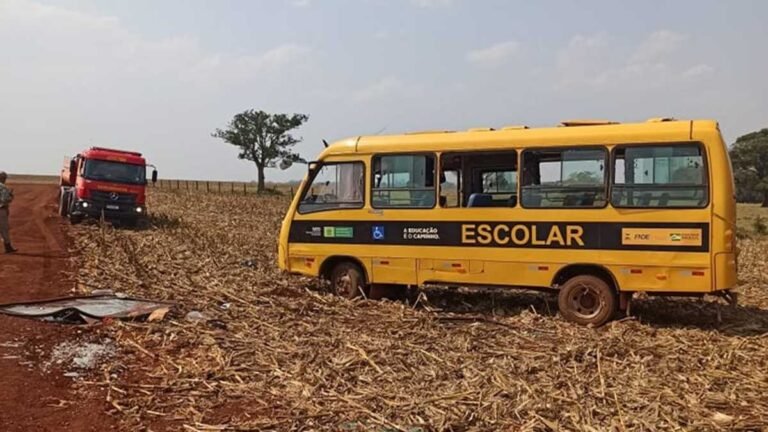 Ônibus escolar com 22 alunos capota na BR-267 em Rio Brilhante e deixa 14 alunos feridos