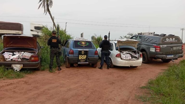 DOF apreende em Maracaju três carros carregados com pneus e cigarros