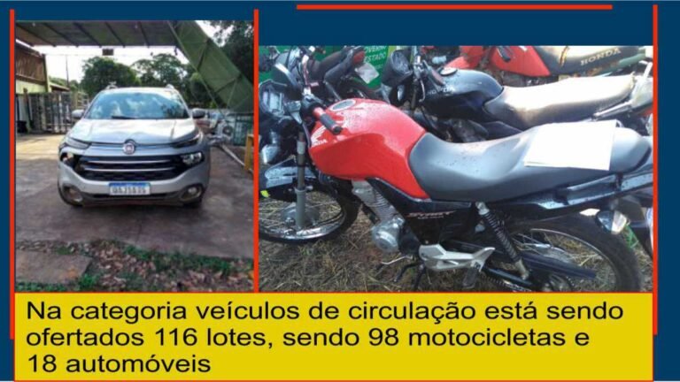 Detran abre leilão com lote que oferta Fiat Toro 2018 e Honda CG 2022