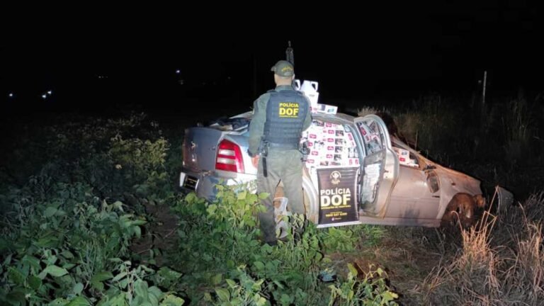 Vídeo – Veículo adulterado é apreendido pelo DOF com cigarros e defensivos agrícolas contrabandeados