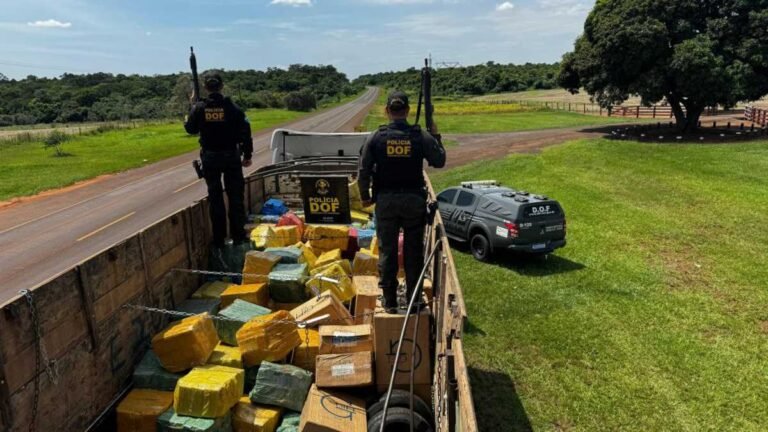 Oito toneladas em carga e R$ 16 milhões em prejuiso ao crime, DOF apreendem carreta carregada de drogas e contrabando
