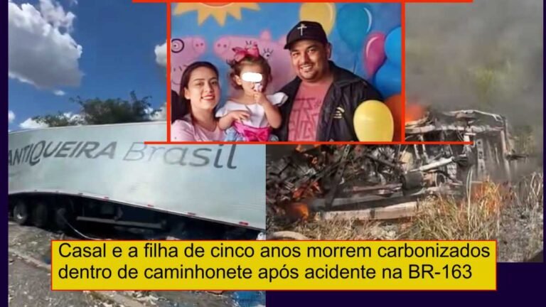 Vídeo – Colisão entre caminhonete e carreta na BR-163 mata casal e filha de 5 anos