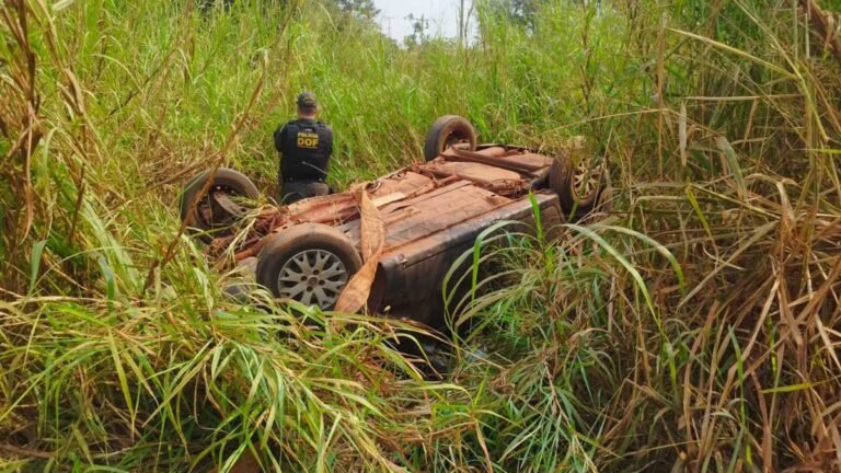 Vídeo – Veículos com mercadoria ilegal capota ao fugir de abordagem do DOF em Laguna Carapã