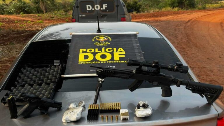 Homem é preso pelo DOF com rifle, pistola, munições e cocaína em Tacuru
