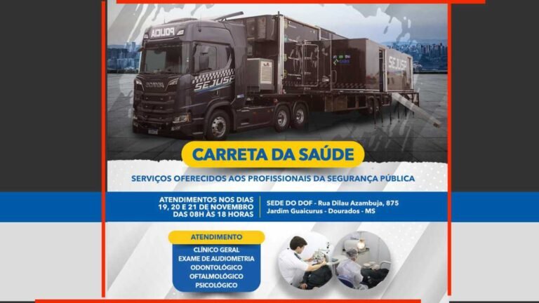 Carreta da Saúde da Sejusp vai estar em Dourados nos dias 19, 20 e 21 de novembro