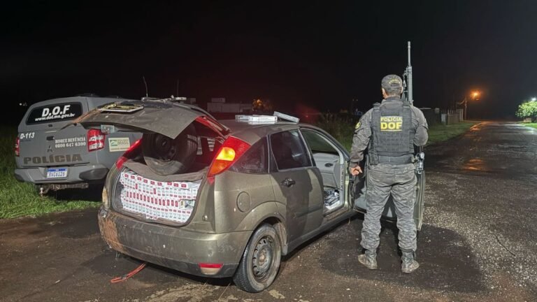 Carro carregado com cigarros e pneus ilegais é apreendido pelo DOF em Ponta Porã