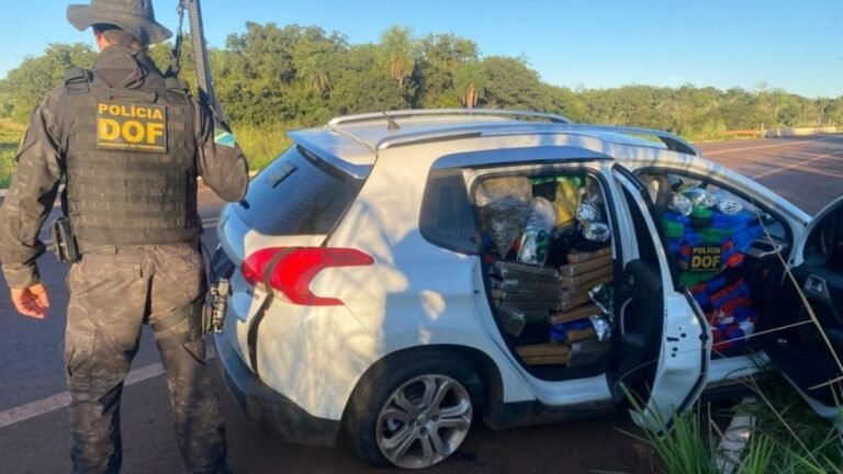 DOF apreende mais de 900 quilos de drogas em veículo colidido em marquise de ponte
