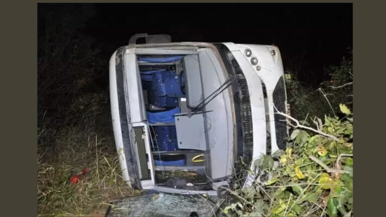 Ônibus que transportava crianças de escolinha de futebol sai da pista e capota na BR-060