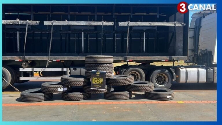 DOF apreende carreta com carga ilegal de pneus na BR-163 em Douradina