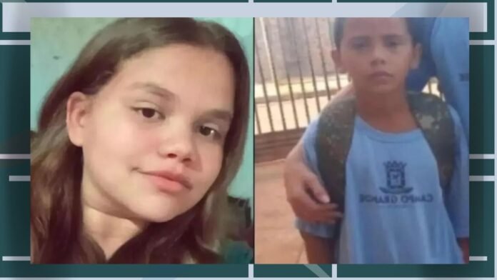 Side-by-side photos: a girl with light brown hair and a gentle smile on the left, and a boy in a blue school uniform with a backpack on the right.