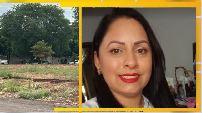 Two-panel collage: outdoor park scene on left with trees; close-up of smiling woman indoors on the right.