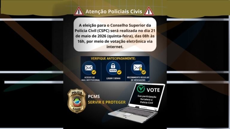 Banner announcing civil police election (CSP C) to be held May 21, 2026, 08:00–16:00 by online voting via internet.
