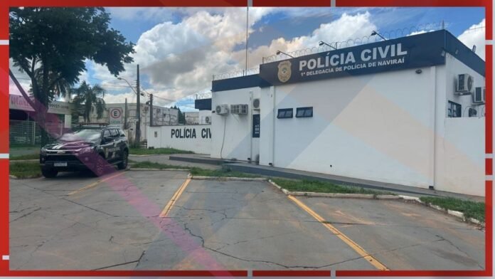 Exterior of Polícia Civil building with blue signage, a police SUV in the parking lot, and barbed-wire fencing on the roof.
