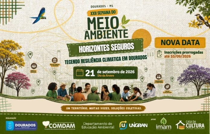 Banner promocional da XXII Semana do Meio Ambiente em Dourados, com a data 21 de setembro de 2026 e a marca Horizontes Seguros