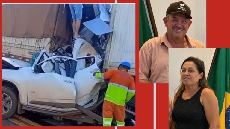 Collage showing a white SUV heavily damaged against a truck with an emergency worker in orange safety gear assisting at the scene, plus two portrait photos of a man in a brown cap and a woman in a black sleeveless top against a red background.