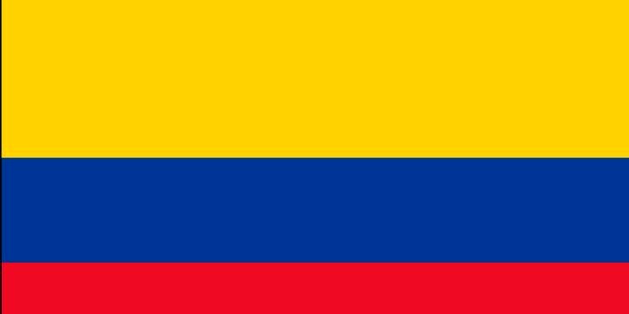 Flag of Colombia: three horizontal bands—yellow on top (largest), blue in the middle, and red at the bottom