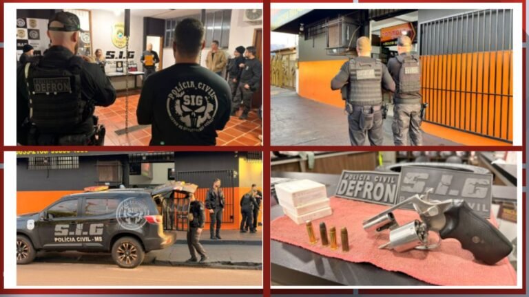 Group of civilian police officers in tactical vests inside a facility, facing a speaker and briefing area; patches read Defron and SIG.