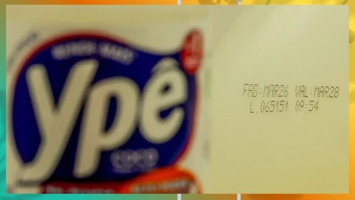 Close-up of a package with a blue circular logo containing the letters 'YPE' on the left and a dotted expiration/lot code on the right.