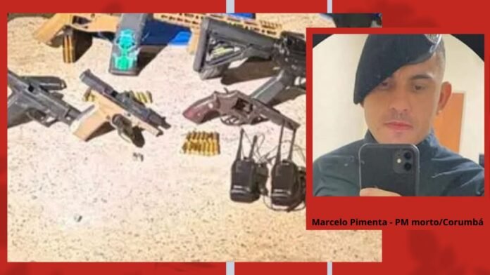 Collection of handguns, magazines, and ammunition spread on a sandy surface, with a red frame and a separate inset photo of a man wearing a beret taking a selfie in a mirror.