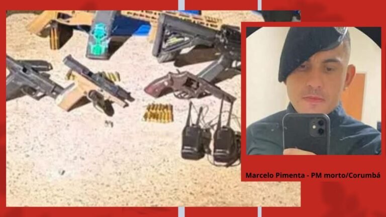 Collection of handguns, magazines, and ammunition spread on a sandy surface, with a red frame and a separate inset photo of a man wearing a beret taking a selfie in a mirror.