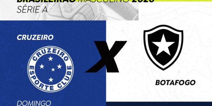 Banner for Cruzeiro vs Botafogo match: Cruzeiro logo on blue left, Botafogo shield on white right, with a large X in the center.