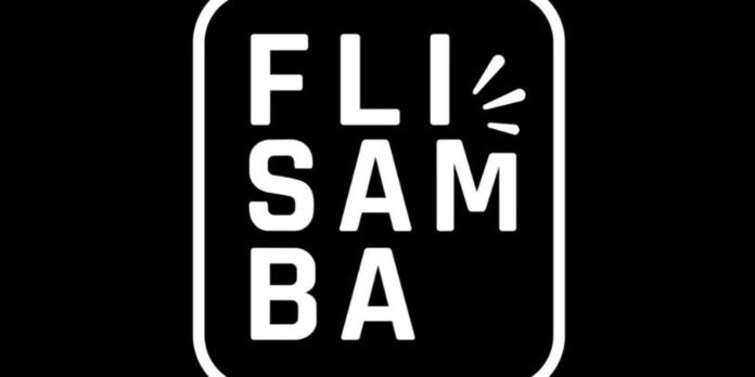 Logo with a white rounded-square border on a black background; stacked letters spell 'FLE' / 'SAM' / 'BA', with a small burst mark near the top-right of the middle column.